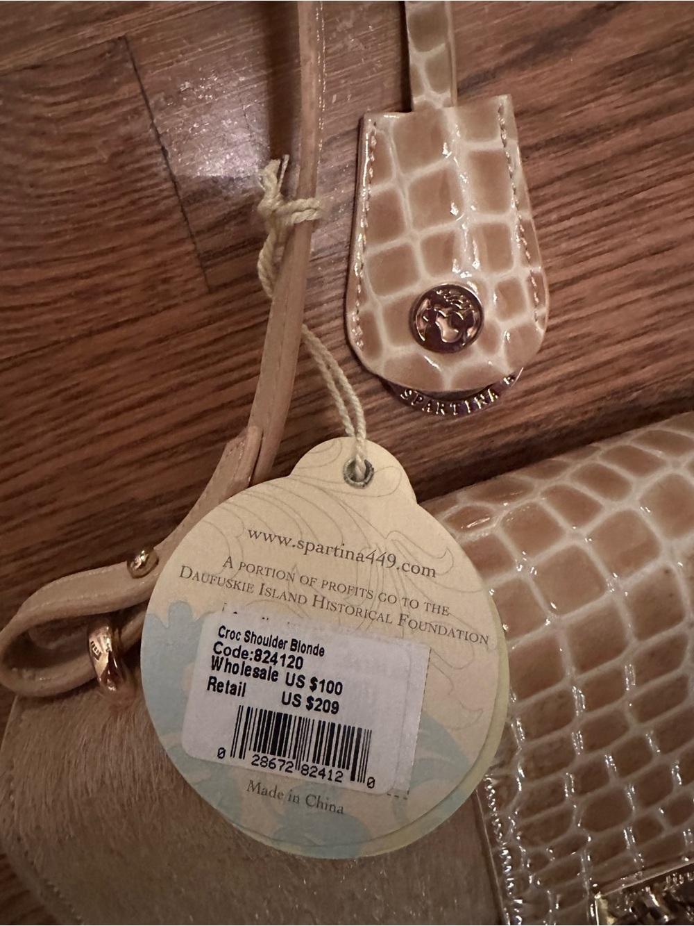 NWT Spartina 449 Blonde calf hair Croc-Embossed Flap Shoulder Bag with key chain - Picture 9 of 15